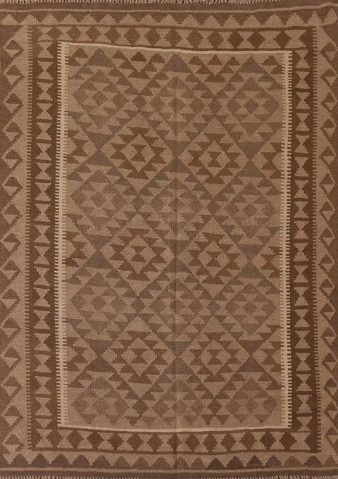 Brown Wool Kilim Oriental Area Rug 5x7