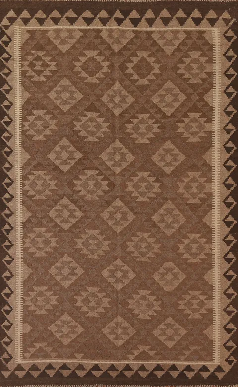 Brown Wool Kilim Reversible Area Rug 5x8