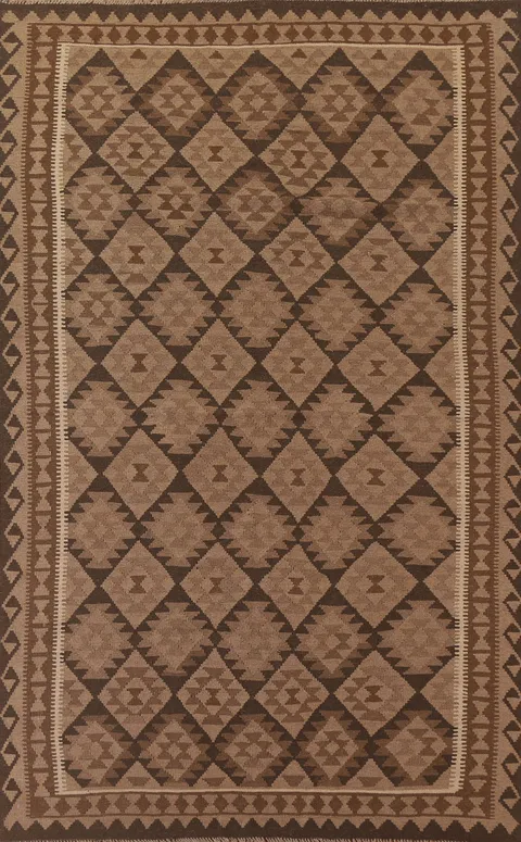 Brown Geometric Kilim Reversible Area Rug 7x10