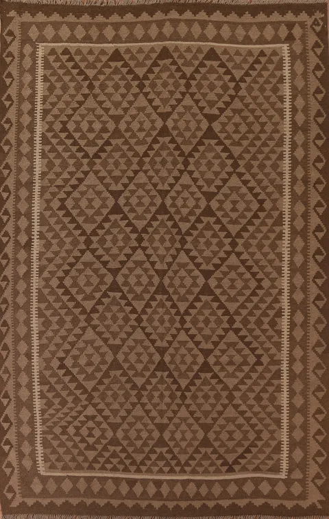 Brown Wool Kilim Reversible Area Rug 7x10
