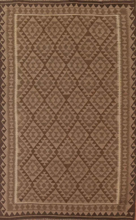 Brown Geometric Kilim Oriental Area Rug 7x10