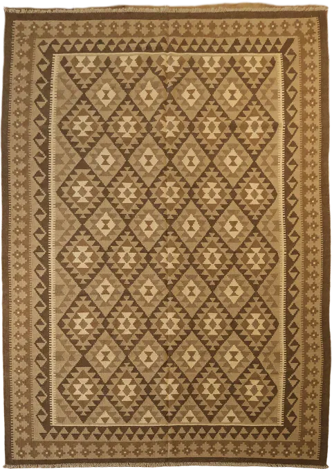 Neutral Toned Geometric Pattern Handwoven Kilim Wool Rug 7x10 ft