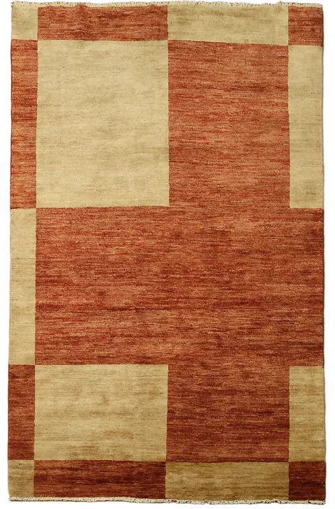 Handmade Modern Rust and Beige Gabbeh Area Rug with Geometric Touch 5x8
