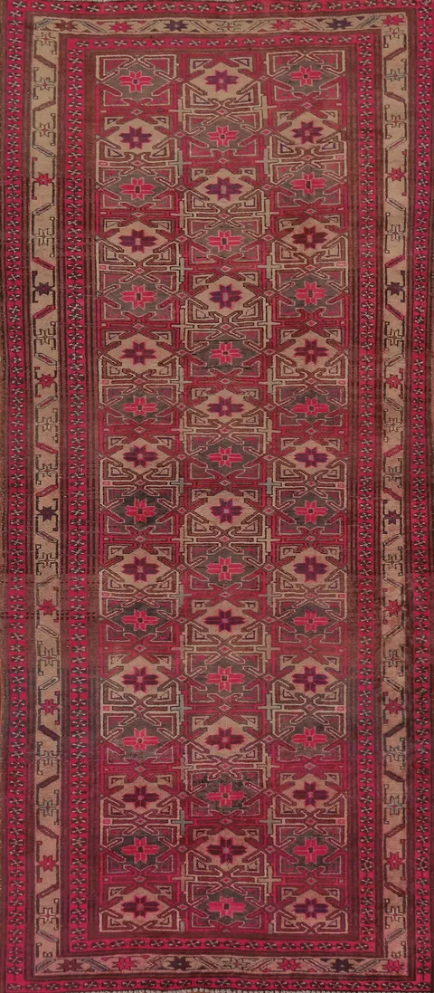 Geometric Wool Ardebil Persian Runner Rug 4x9