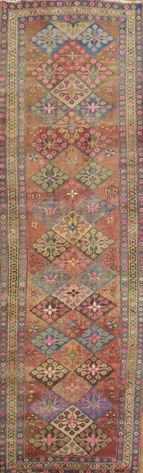 Antique Vegetable Dye Tabriz Persian Runner Rug 4x12