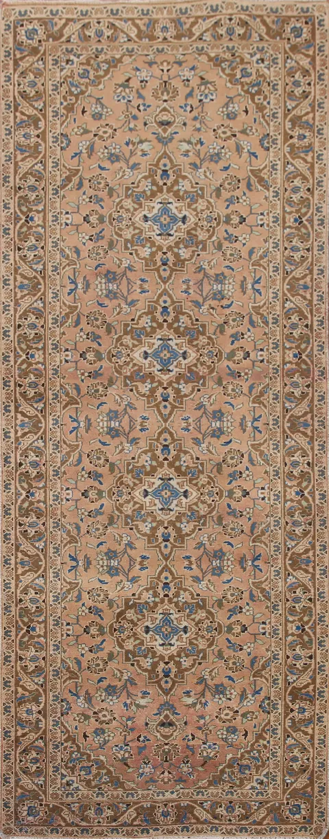 Distressed Floral Kashan Persian Runner Rug 3x9