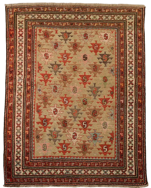 Pre-1900 Antique Vegetable Dye Kazak Caucasian Wool Rug 4'x5'