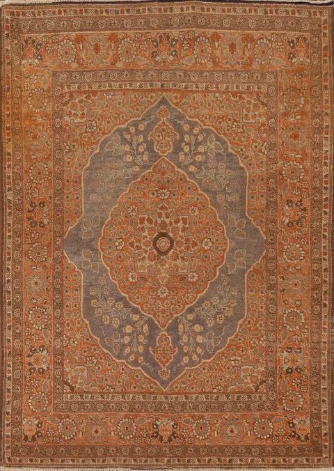 Pre-1900 Antique Vegetable Dye Tabriz Haj Jalili Persian Rug 4x6