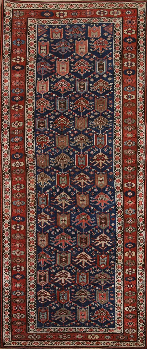 Pre-1900 Antique Kazak Oriental Runner Rug 4x9