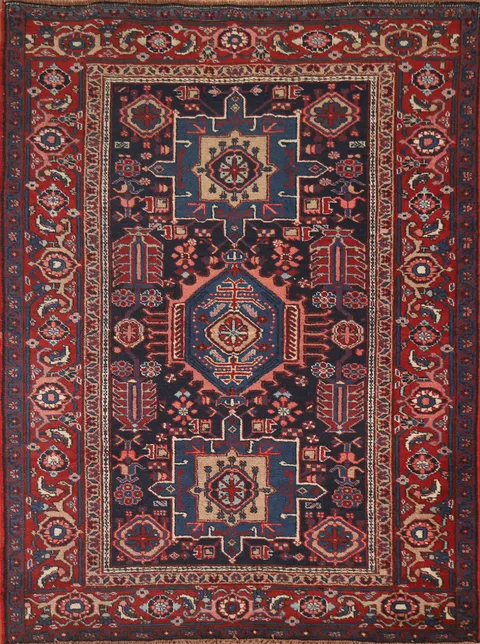 Antique Vegetable Dye Heriz Serapi Persian Area Rug 5x6
