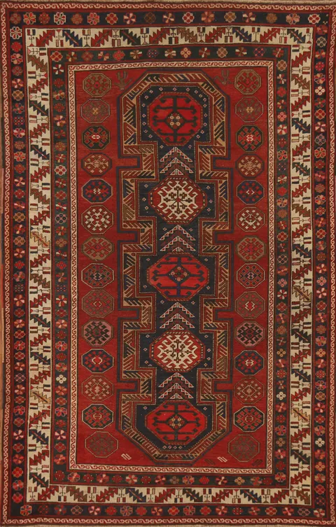 Pre-1900 Antique Vegetable Dye Kazak Oriental Area Rug 5x7