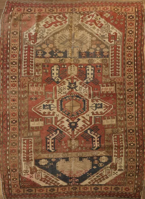 Pre-1900 Antique Vegetable Dye Kazak Oriental Area Rug 5x7
