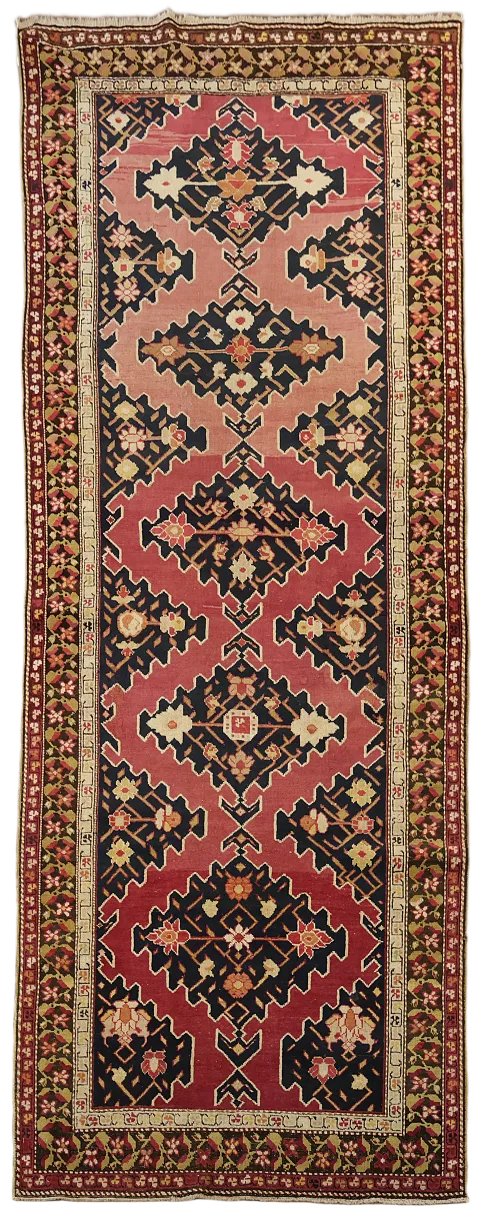 Pre-1900 Antique Vegetable Dye Burgundy  Caucasian Kazak Runner Rug 4'x8'
