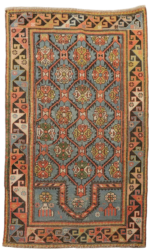 Pre-1900 Antique Vegetable Dye Kazak Caucasian Blue Rug 3x5