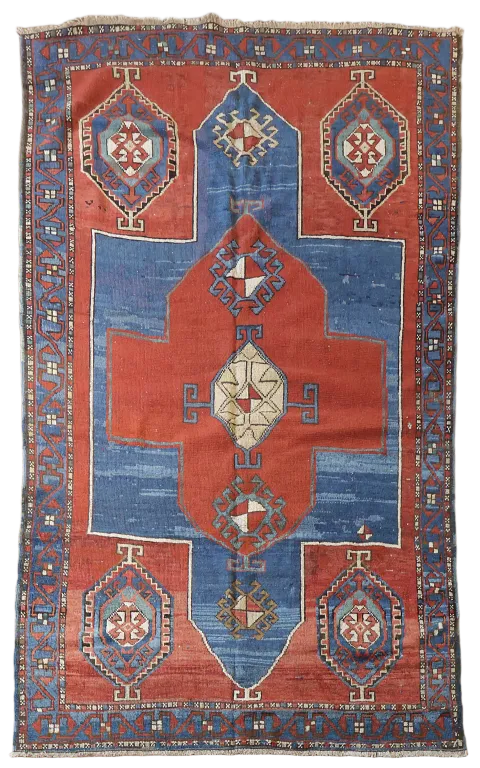 Pre-1900 Antique Vegetable Dye Kazak Caucasian Rug 4x7