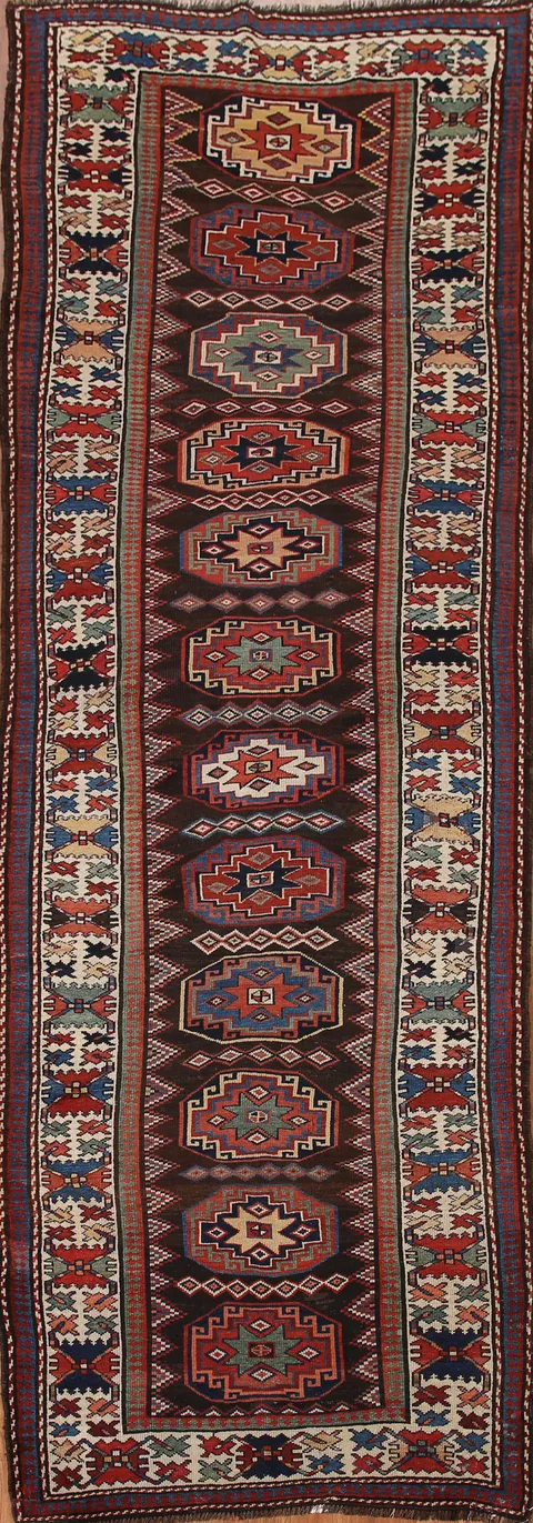 Pre-1900 Antique Vegetable Dye Kazak Wool Runner Rug 4x12