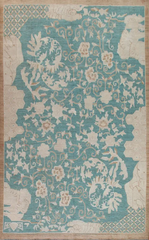 Vegetable Dye Turquoise Oushak Turkish Area Rug 9x12