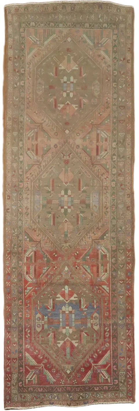Artful Accents: Warm-Toned Geometric Runner for Hallway Decor 4x11