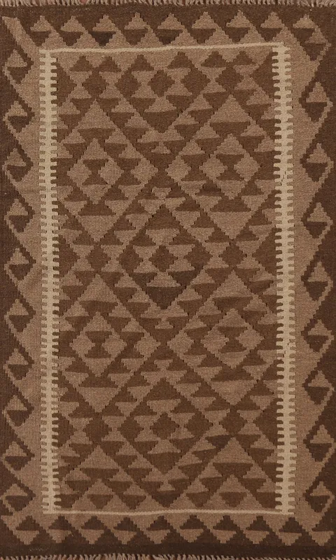 Reversible Wool Kilim Brown Area Rug 3x5