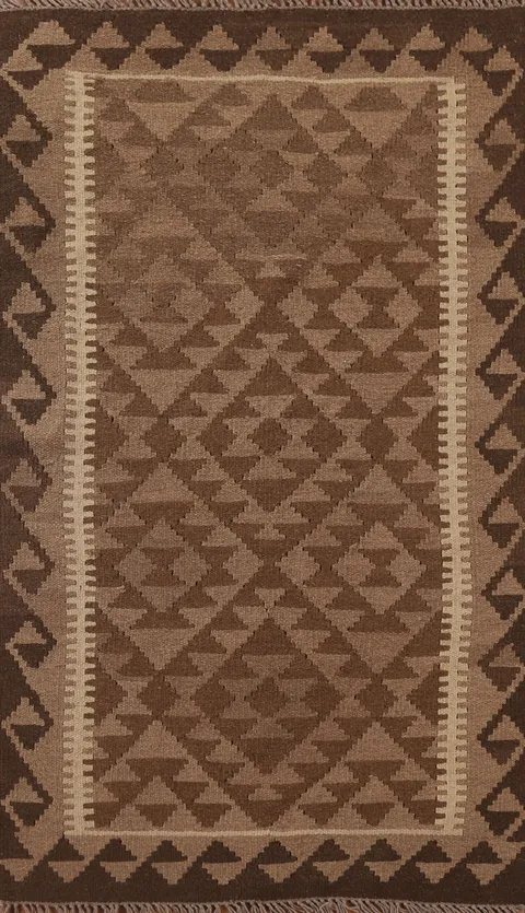 Reversible Wool Kilim Brown Area Rug 3x5