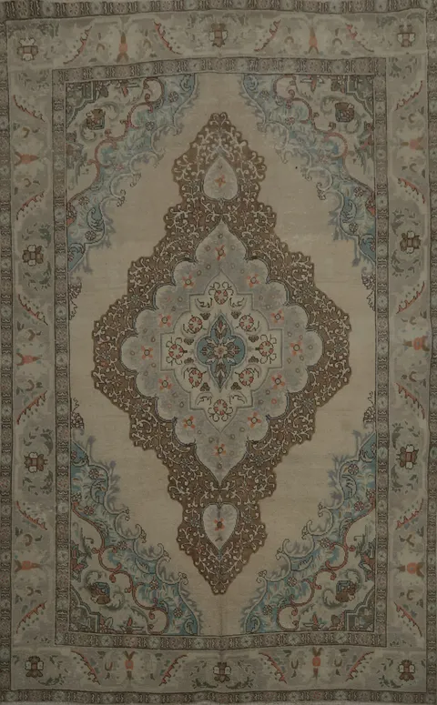 Luxurious Tabriz Persian Area Rug 7x10 in Neutral Hues and Rich Details