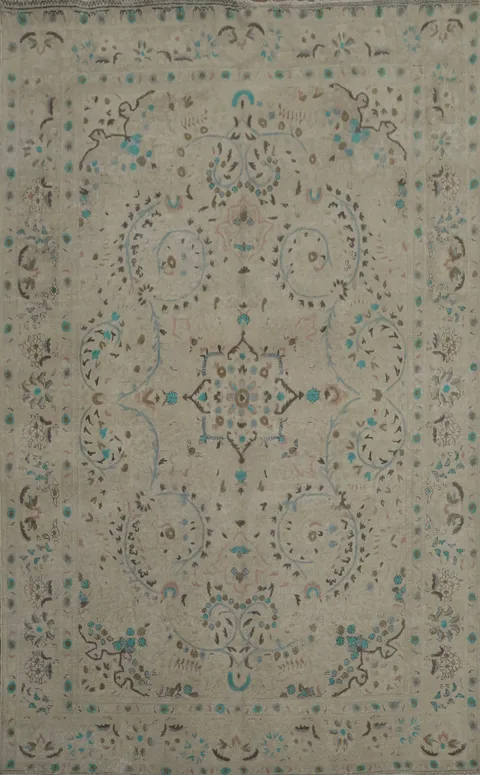 Exquisite Beige and Blue Tabriz Persian Rug 7x10