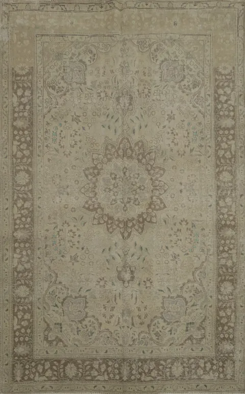 Distressed Tabriz Beige Persian Area Rug 6x9