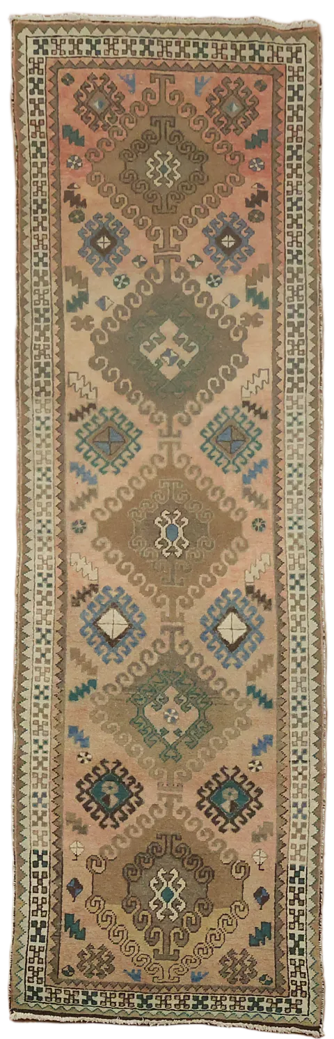 Vintage Geometric Tribal Ardebil Persian Runner Rug 3x10 ft