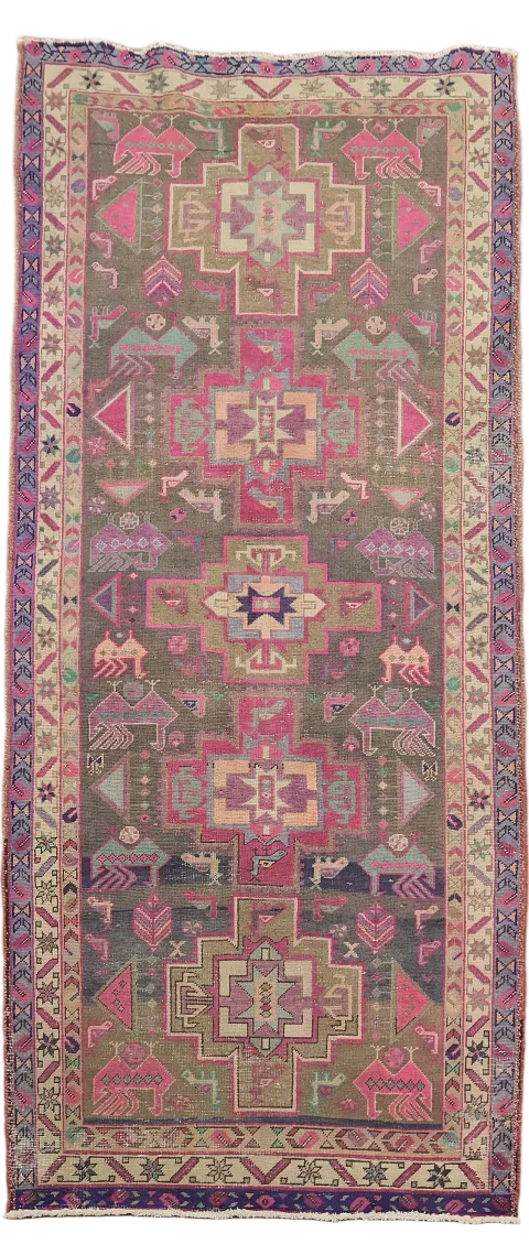 Wool Geometric Meshkin Persian Runner Rug 4x9
