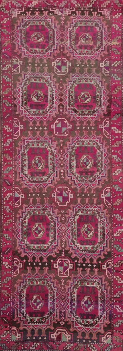 Pink Geometric Hamedan Persian Runner Rug 3x10