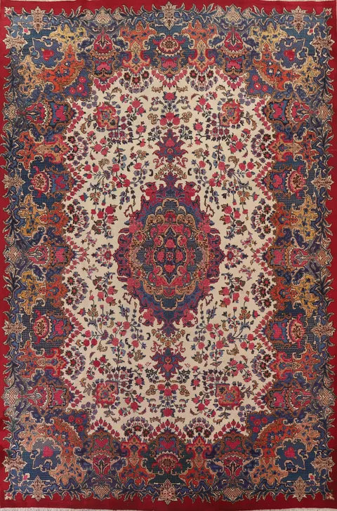 Floral Ivory Mashad Persian Area Rug 10x13