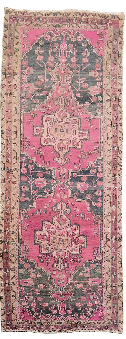 Fuchsia Geometric Meshkin Persian Runner Rug 4x10