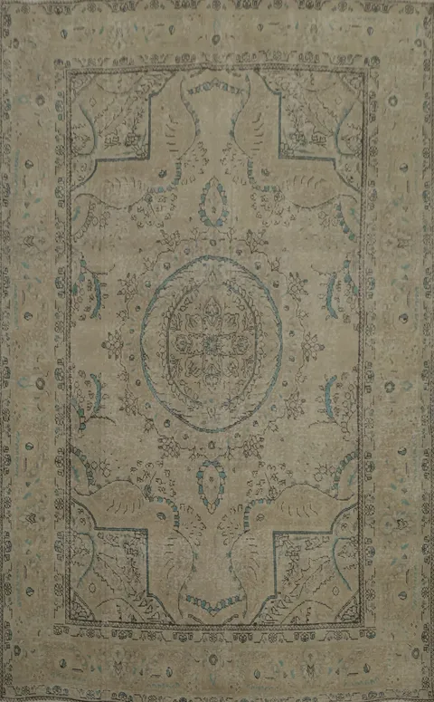 Heritage Inspired: Ornate Beige Rug with Subtle Blue Hues 7x10