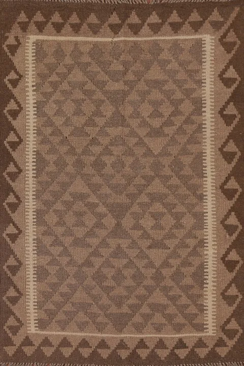 Brown Kilim Geometric Area Rug 3x5