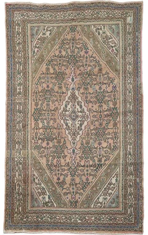 Traditional beauty Coral Pink Hamedan Persian Vintage Rug 7'x10'
