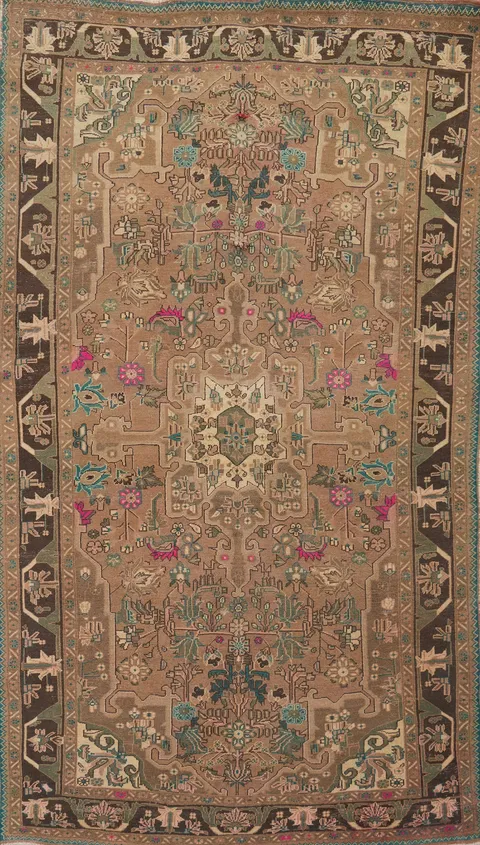 Vintage Geometric Tabriz Persian Area Rug 5x9