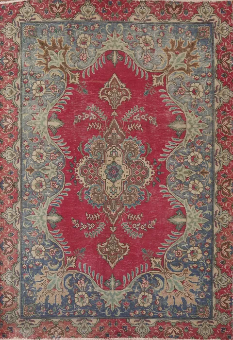 Vintage Wool Tabriz Persian Area Rug 5x6