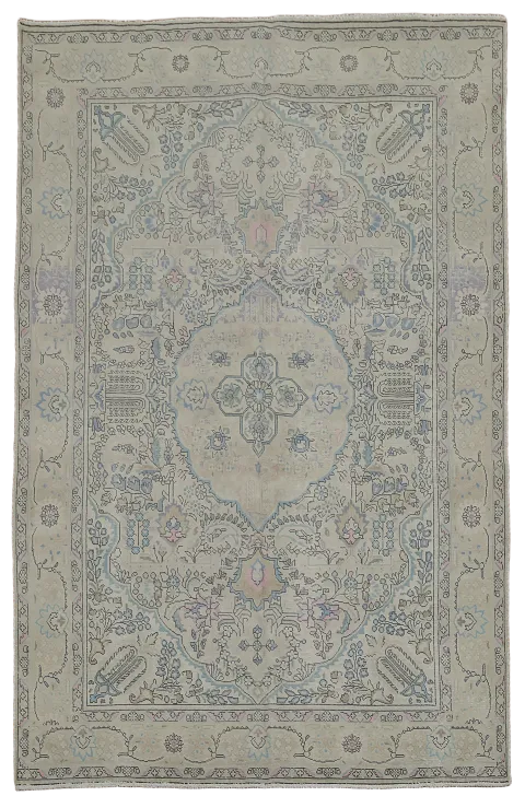 Traditional Motif Blue and Beige with Grey Touch Tabriz Persian Rug 6'x10'