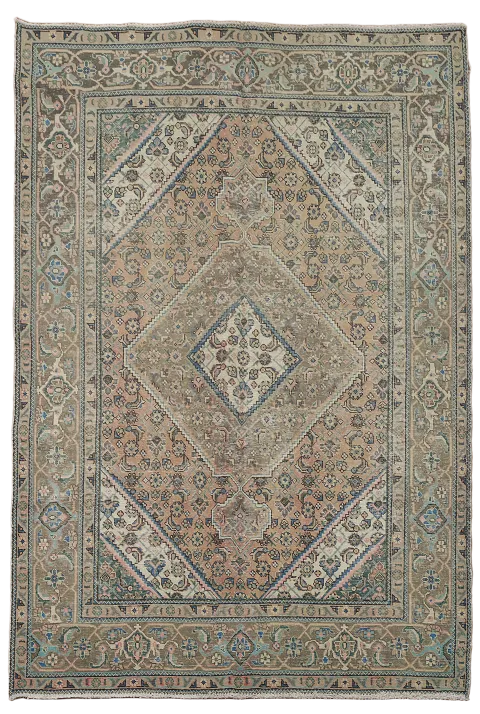 Distressed Geometric Tabriz Persian Area Rug 6x9