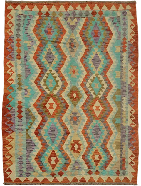 Geometric Kilim Wool Area Rug 5x7