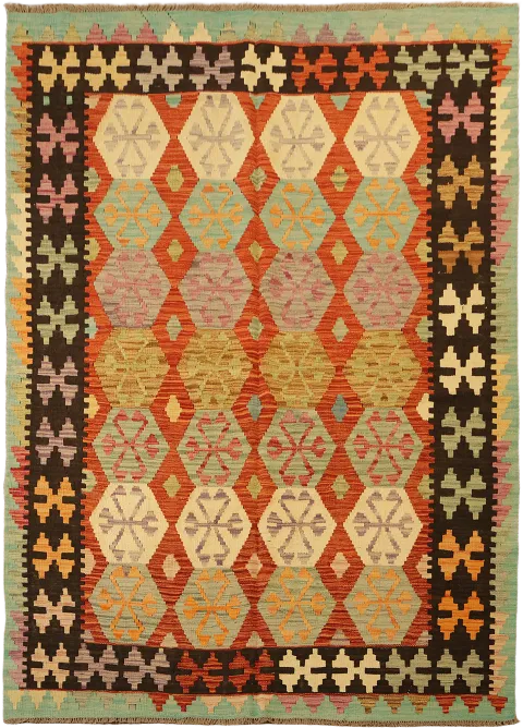Geometric Kilim Wool Area Rug 6x8