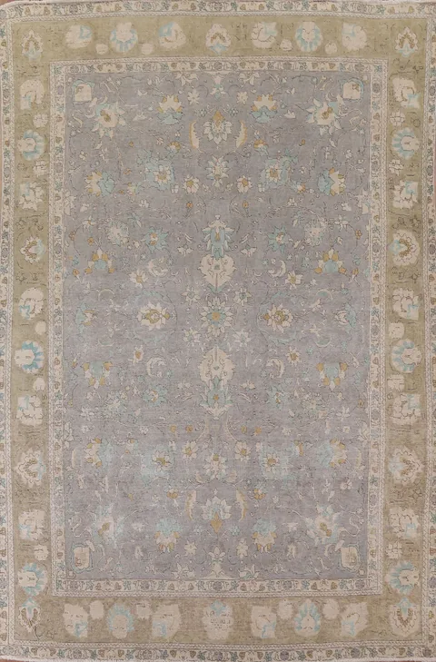Gray Distressed Tabriz Persian Area Rug 9x13