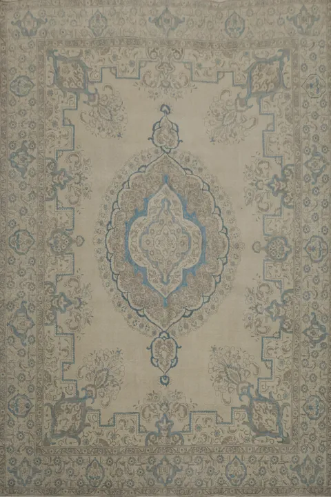 Vintage Tabriz Persian Area Rug 9x12 with Subtle Blue Accents