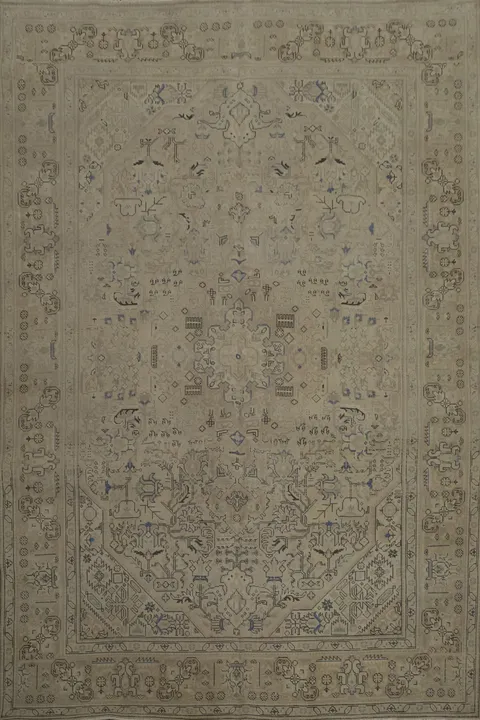 Timeless Tabriz Persian Area Rug 8x11 with Graceful Beige and Blue Details