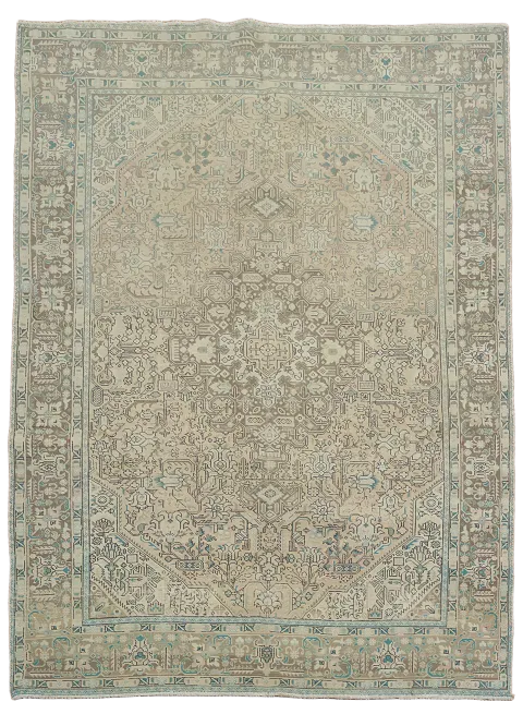 Geometric Tabriz Distressed Persian Rug 7x9