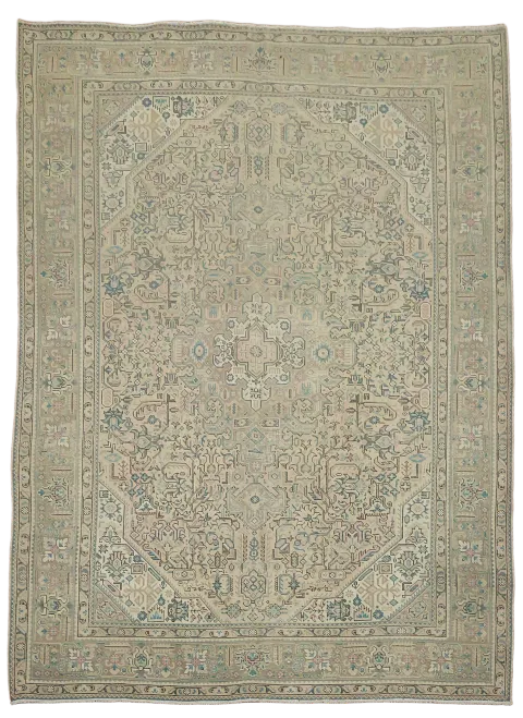 Vintage Muted Color Pink and Beige Tabriz Persian Rug 8x11 ft