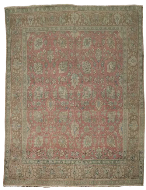 Pink Distressed Tabriz Persian Wool Area Rug 9x12