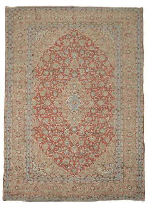 Vintage Red and Beige Kashan Persian Rug for Classic Interiors 10'x13'
