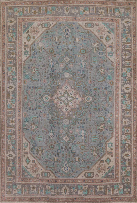 Geometric Blue Tabriz Persian Area Rug 8x11