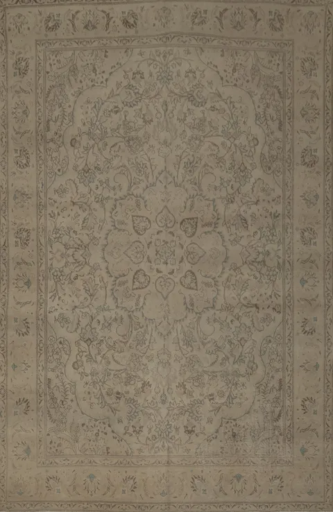 Classic Distressed Neutral Tabriz Persian Area Rug 10x13